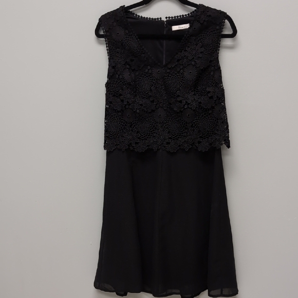 EUC Miss Etam Size Medium Black Sleeveless Midi Dress With Lace - Picture 1 of 5